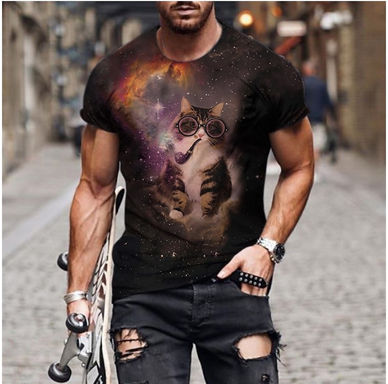 Men's Animal Cat T Shirt Funny T Shirts Short Sleeve T shirt 3D Print Crew Neck Shirt Designer Basic Slim Fit Casual Daily Weekend A B C Summer Clothing Apparel Plus Size S M L XL XXL 3XL 4XL 2025 - $17.99 –P8