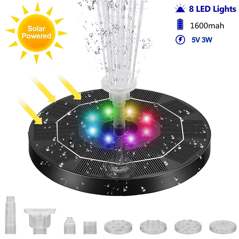 Solar Fountain Upgraded Innovative Solar Powered Fountain Pump Colorful 160mah Battery Solar Water Fountain Pump 3W 5V LED Lights Floating Garden Fountain Pump Swimming Pools Pond Lawn Decor 2025 - $64.99 –P1