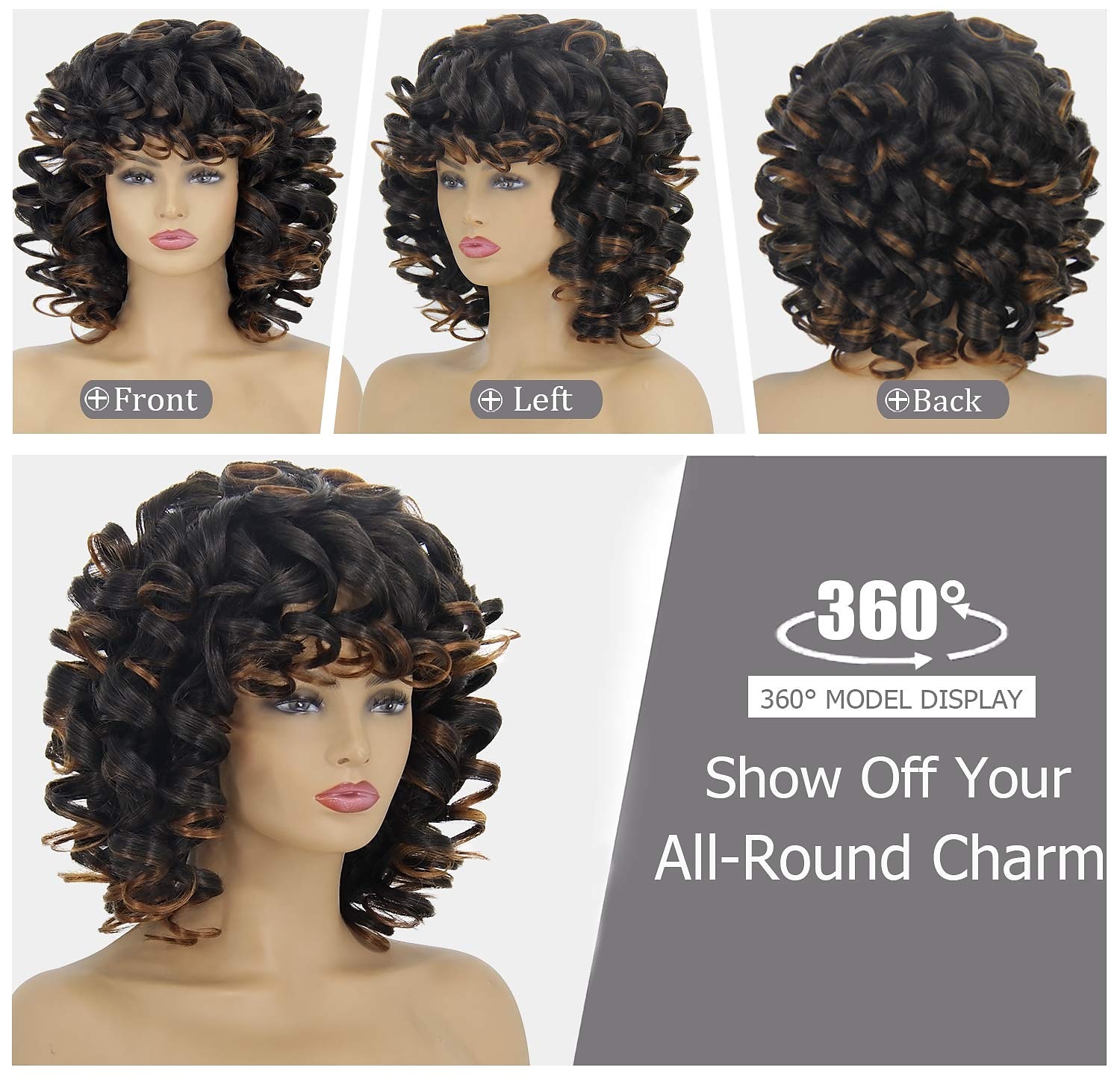 zwarte pruiken voor vrouwen zwarte dames kort krullend afrikaanse pruik 14 inch krullend golvend zwarte pruik met pony schattig en modieus natuurlijk uiterlijk synthetisch haar vervangende pruik 2025 - $26.99 –P2