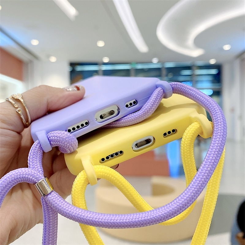 Colorful Silicone Lanyard Case for iPhone 16e 16 15 Pro Max Plus 14 13 12 11 Pro Max Mini X XR XS Max 8 7 Plus – Soft Touch, Full Body Protective, Crossbody Strap 2025 - $13.99 –P4