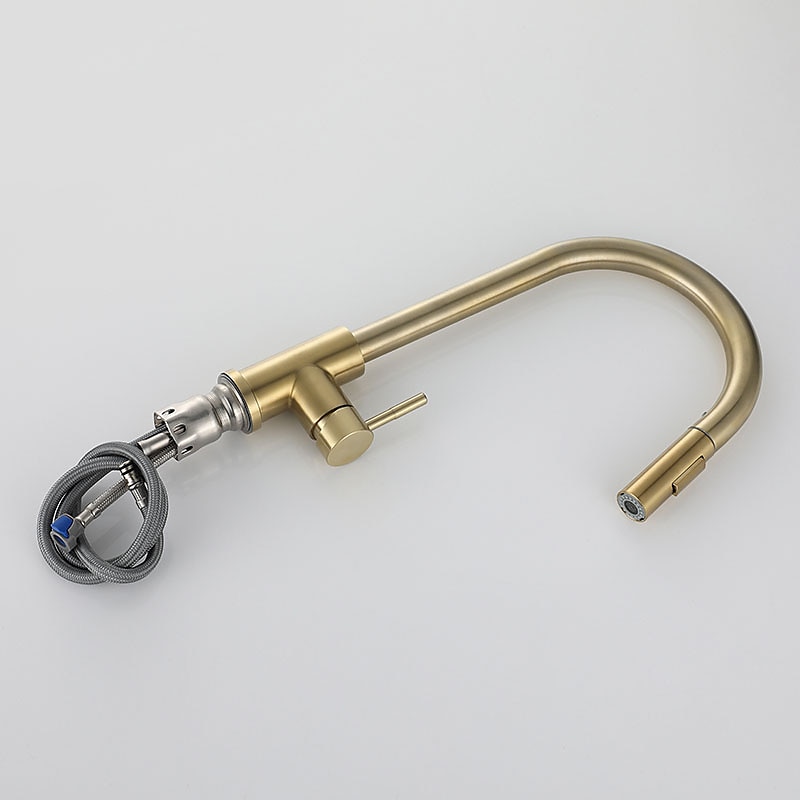 Mitigeur d'évier de cuisine en acier inoxydable avec pulvérisateur extractible, rotatif à 360 °, multifonction, robinet de cuisine à poignée unique, finition or brossé de 2025 ? $129.99 –P17