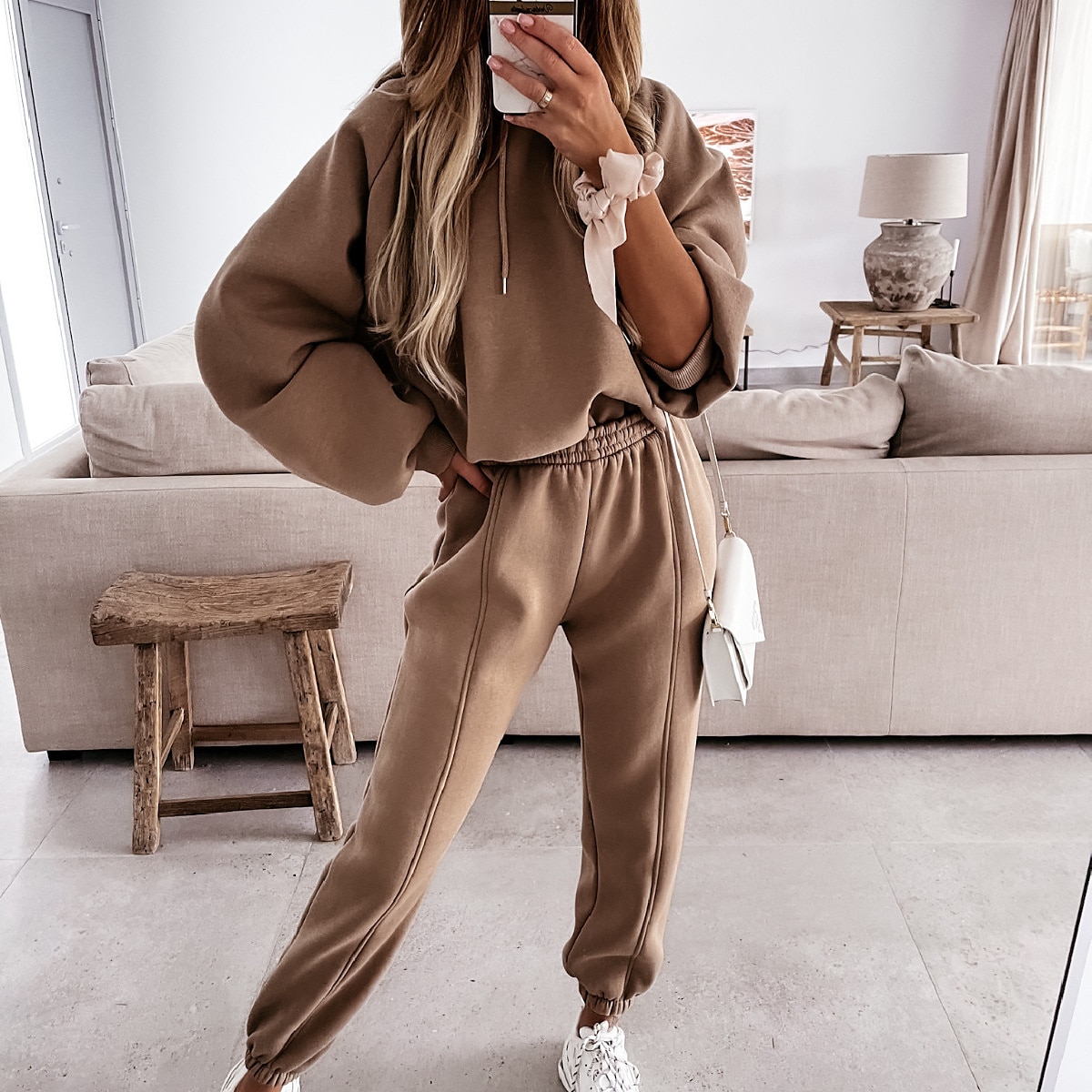 Women's Active Streetwear Tracksuit Pants Sets Sweatshirt Long Sleeve Hooded Solid Color Sports Outdoor Casual Black White Green Fall & Winter Regular Fit 2025 - $28.99 –P9