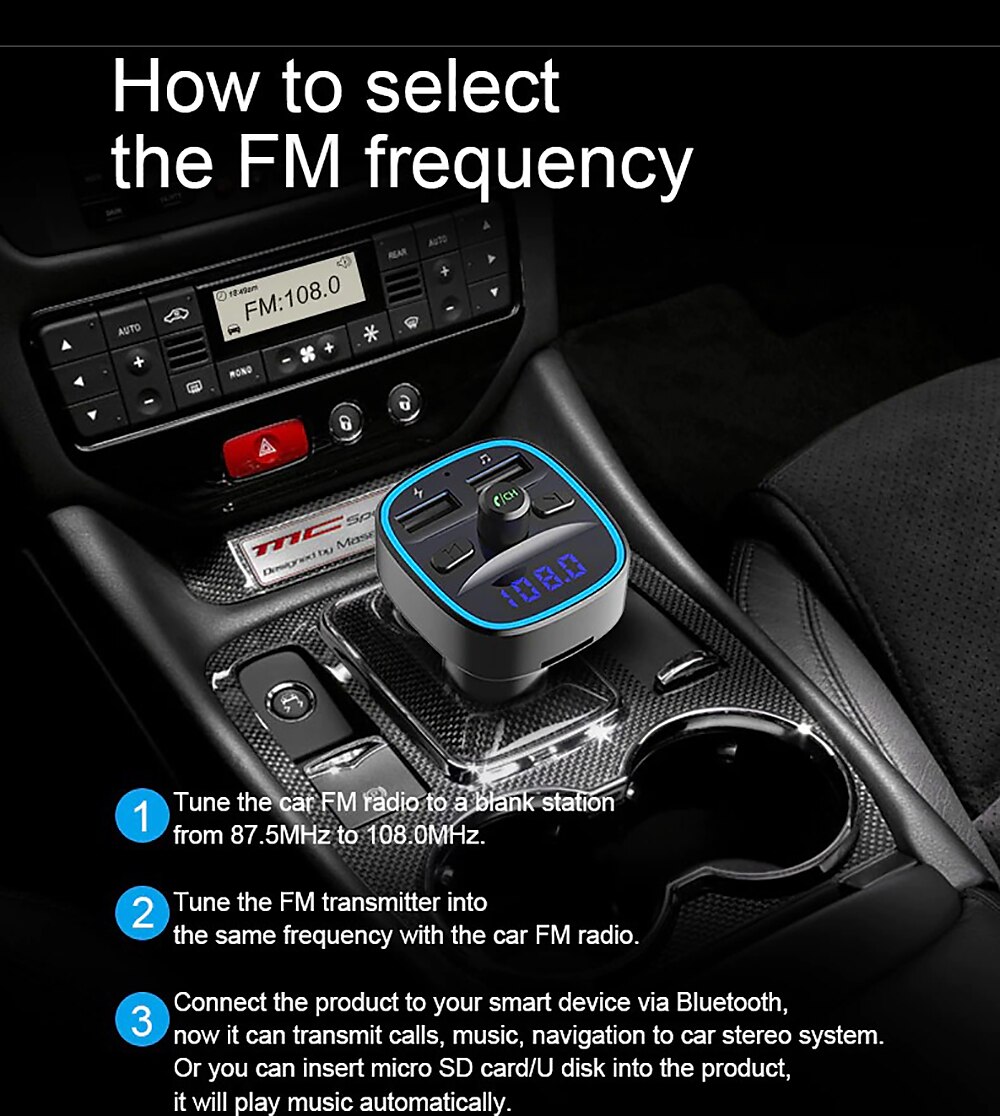 T25 FM Transmitter Bluetooth Car Kit Handsfree Calling Auto Bluetoooth 5.0  Car MP3 Player 2.4A Quick Charge USB Car Charger 2024 - $11.99