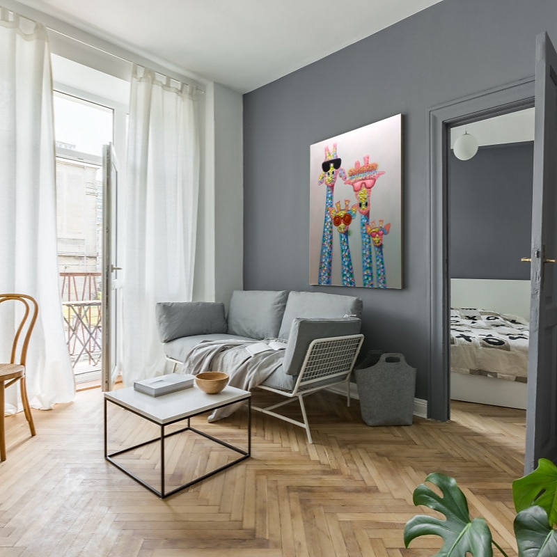 Ölgemälde handgemachte handbemalte Wandkunst abstrakte Giraffe Kinderzimmer Dekoration Dekor gestreckter Rahmen fertig zum Aufhängen 2025 - $139.99 –P10