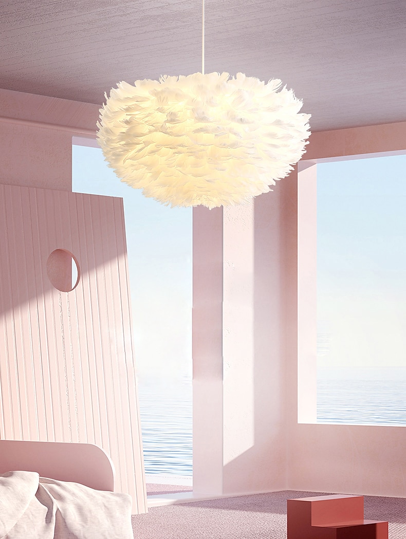 Lampa wisząca led 30/40/45/50/55/60/70 cm pojedynczy projekt wisiorek lekki metal pióro artystyczne inspirowane naturą 220-240 v 2025 - $249.99 –P4