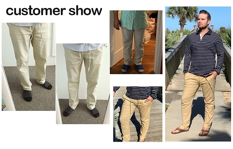 Herr Linne Byxor Långbyxor Casual byxor Sommarbyxor Strandbyxor Ficka Elastisk midja Slät Komfort Mjuk Dagligen Utomhus Utekväll Mode Ledigt Blå Kaki 2026 - $24.99 –P1