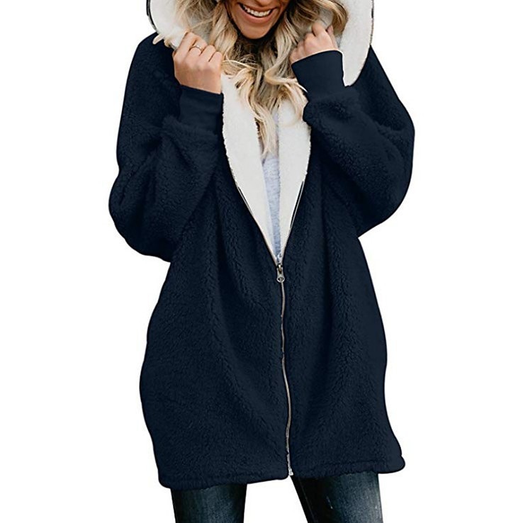 Per donna Streetwear Oversize Pile Sherpa Cerniera Marrone rossastro Blu denim Nero Tinta unica Informale Manica lunga Vello S M L XL XXL 3XL / Imbottitura di pile / Lungo del 2025 a $24.99 –P4