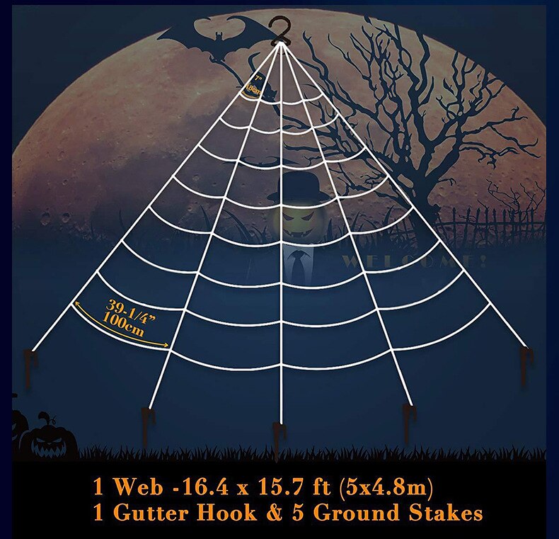2025年 ハロウィーンクモの巣発光三角形ネットハロウィン屋外装飾小道具シミュレーションビッグトリッキーおもちゃ卸売  コレクション – $18.99 –P1