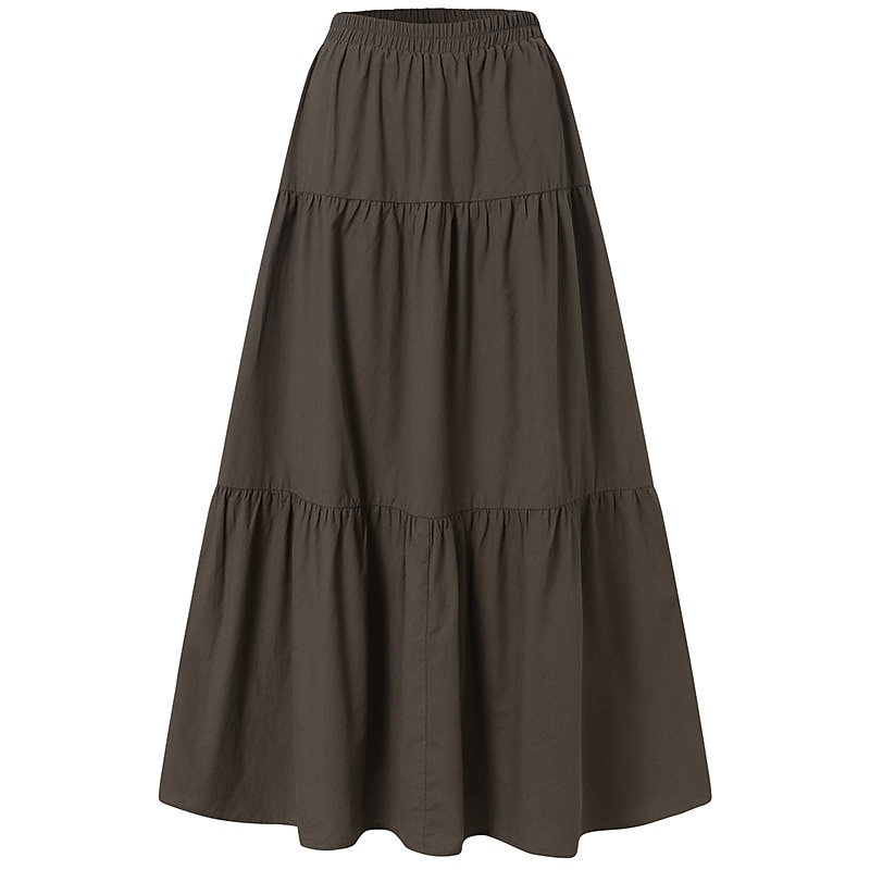 Women's Swing Work Skirts Long Skirt Vintage Summer Maxi Skirts Solid Colored Pleated Ruffle Vacation Causal Black Wine Purple Brown Autumn / Fall Cotton Cotton And Linen 2025 - $32.99 –P8
