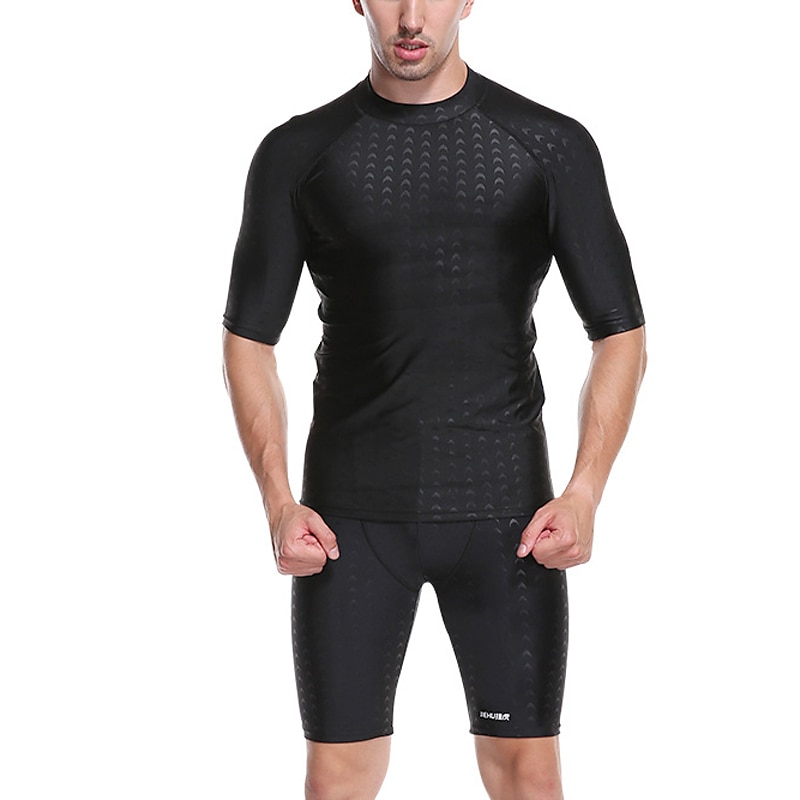 mäns rash guard och badshorts set upf50+ snabbtorkande kortärmade badkläder 2 delar baddräkt simning surfing atletisk enfärgad sommar 2025 - $22.39 –P1