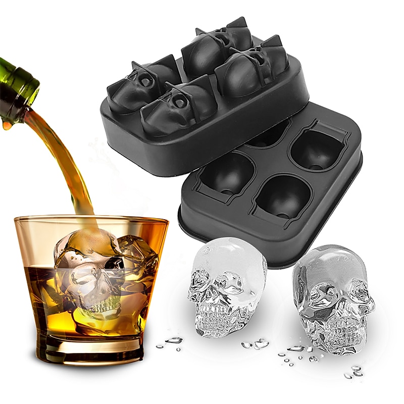 4 cubetti di ghiaccio teschio palla scheletro stampo fai da te teschio scatola di ghiaccio stampo in silicone fai da te fatti in casa per la festa bar halloween del 2025 a $7.99 –P1