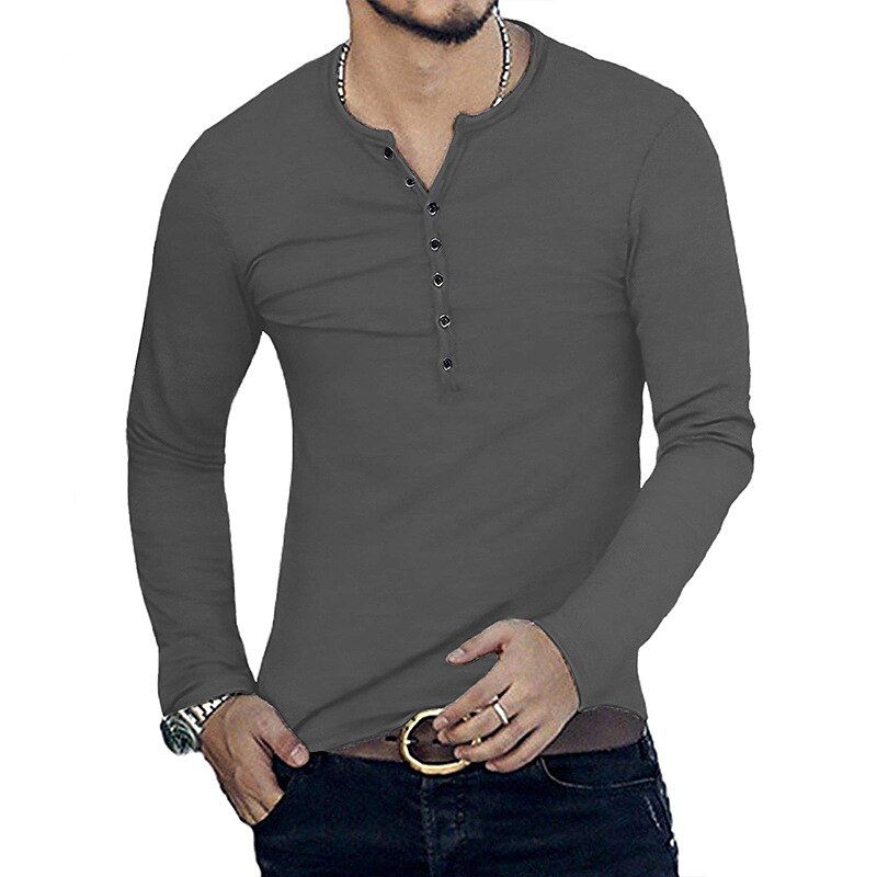 Herren T-Shirt mit Knöpfen T Shirt Langarmshirt Langarm Stehkragen Frühling & Herbst Einfach Leicht Klassisch Lässig Button-Down Urlaub Lässig Ferien Wein Schwarz Weiß Top T-Shirt für Herren 2025 - $22.99 –P12