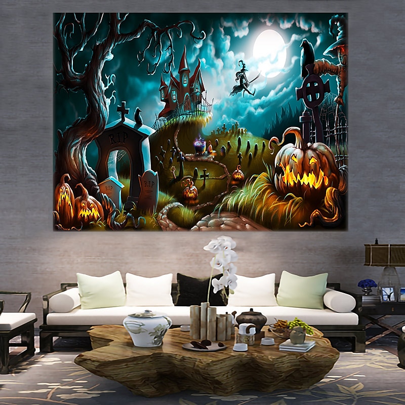 halloween koristeet kuvakudos jack o lyhty kurpitsa sisustus seinä taide suuri riippuva kuvakudos seinämaalaus sisustus valokuva tausta peitto verho koti makuuhuone olohuone lepakko kummitus talo 2025 - $13.99 –P6