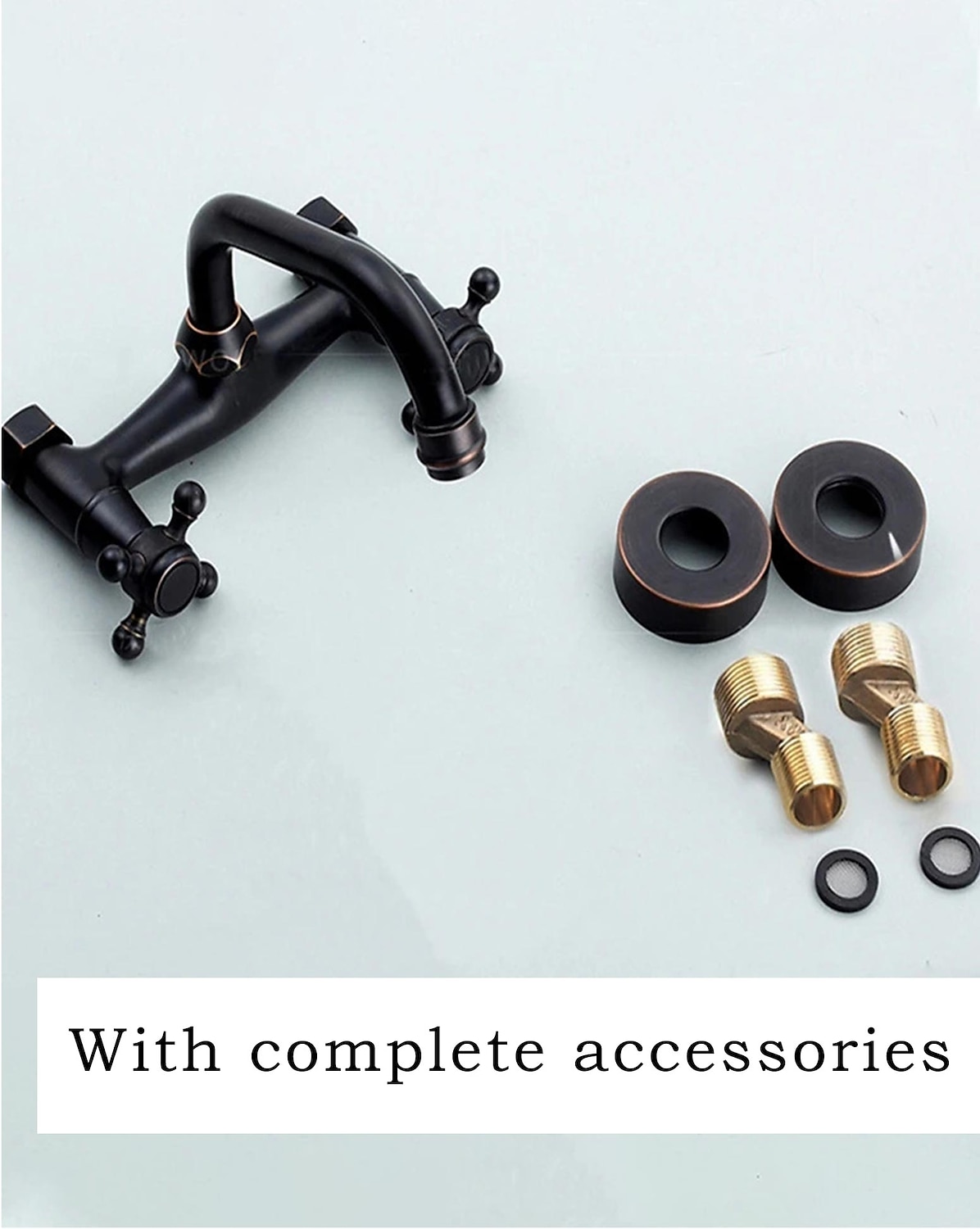 Bathroom Sink Mixer Faucet Wall Mount, Vintage 2 Handle 3 Holes Basin Taps with Cold Hot Water Hose, Washroom Mono Basin Vessel Taps Deck Mounted Oil-rubbed Bronze 2025 - $121.99 –P2