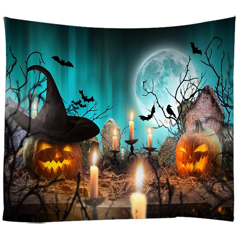 halloween koristeet kuvakudos jack o lyhty kurpitsa sisustus seinä taide suuri riippuva kuvakudos seinämaalaus sisustus valokuva tausta peitto verho koti makuuhuone olohuone lepakko kummitus talo 2025 - $13.99 –P7