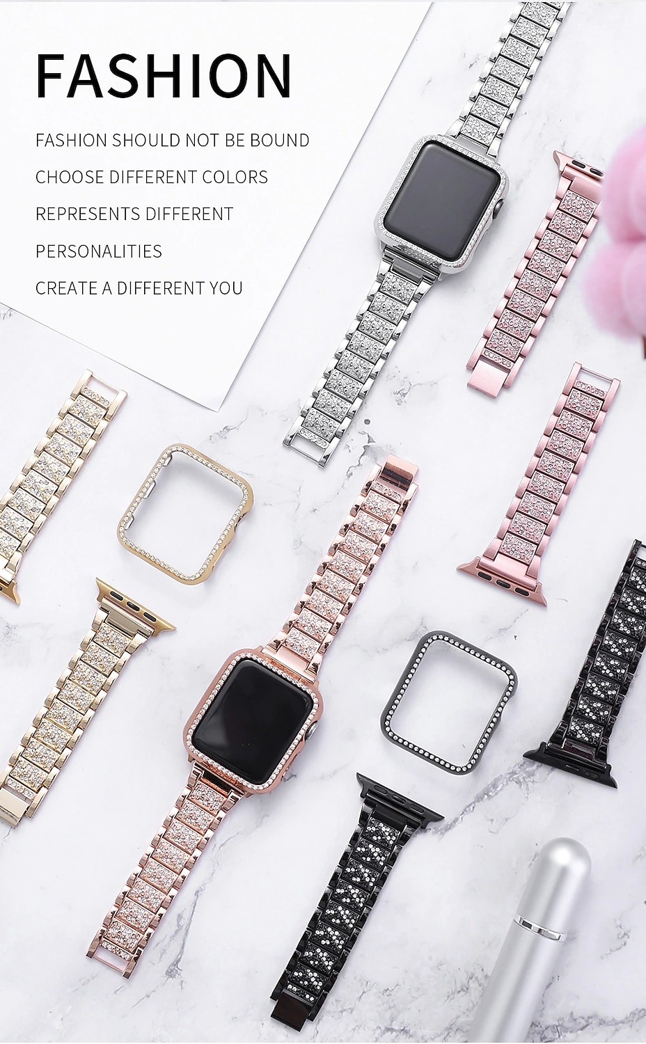 Jewelry Bracelet Compatible with Apple Watch band 38mm 40mm 41mm 42mm 44mm 45mm 49mm with Case Luxury Stainless Steel Rhinestone Strap Replacement Wristband for iwatch Series Ultra 8 7 SE 6 5 4 3 2 1 2025 - $22.99 –P5