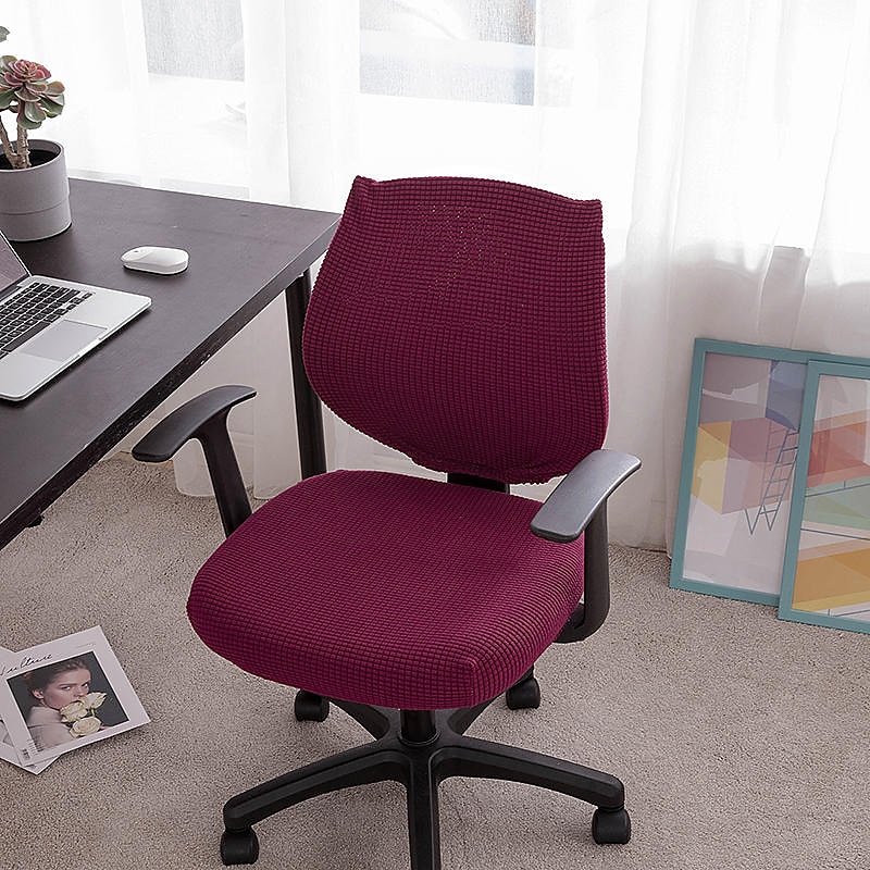 husă scaun de birou pentru computer burgundă elastică, rotativă, pentru scaun pentru jocuri, elastic, jacquard, negru, uni, culoare solidă, moale, durabil, lavabil 2025 - $14.49 –P15