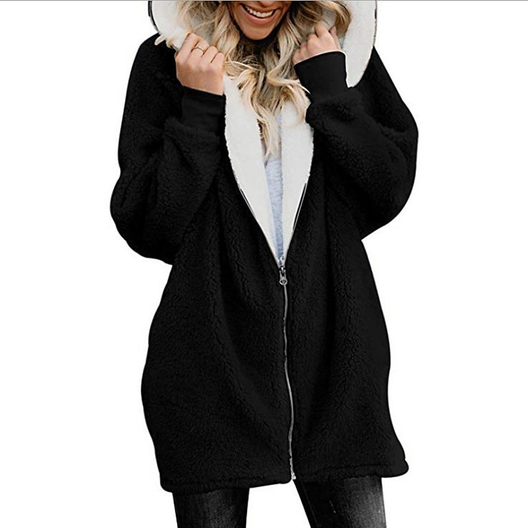 Per donna Streetwear Oversize Pile Sherpa Cerniera Marrone rossastro Blu denim Nero Tinta unica Informale Manica lunga Vello S M L XL XXL 3XL / Imbottitura di pile / Lungo del 2025 a $24.99 –P3