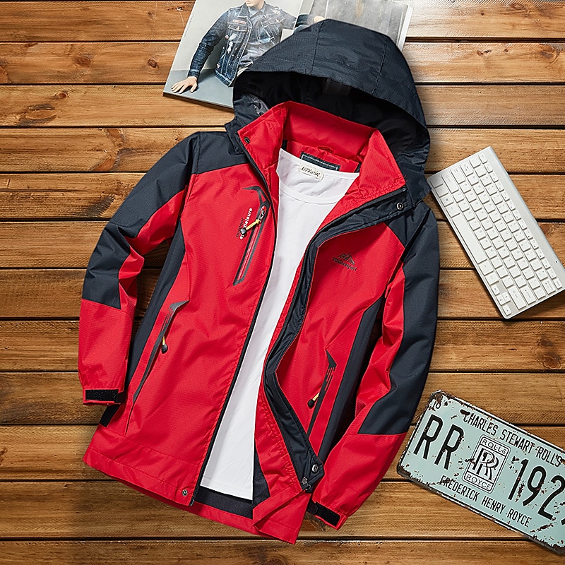 Herren Kapuzenjacke Softshelljacke für Wanderer Wanderwindjacke Draussen Patchwork Wasserdicht Winddicht Schnelltrocknend Leicht Jacke Oberteil Durchgehender Sichtbarer Reißverschluss Jagd Angeln 2025 - $56.99 –P13