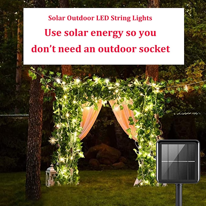 Elegant Wedding Party Reception 2M Solar LED String Lights with Ivy Leaves - Warm White, 8 Modes IP65 Waterproof Outdoor Hanging Lights for Yard, Fence, Wall, Home Decor 2025 - $12.49 –P17