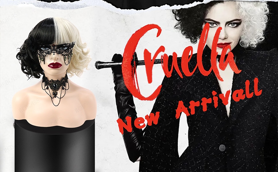 Gothic Wig Rebcass Synthetic Wig Cosplay Cruella Loose Curl Bouncy Curl Bob with Neat Bang Wig Black / Gold Synthetic Hair for Women Heat Resistant Free Cap 14inch Halloween Wigs 2025 - $19.99 –P1