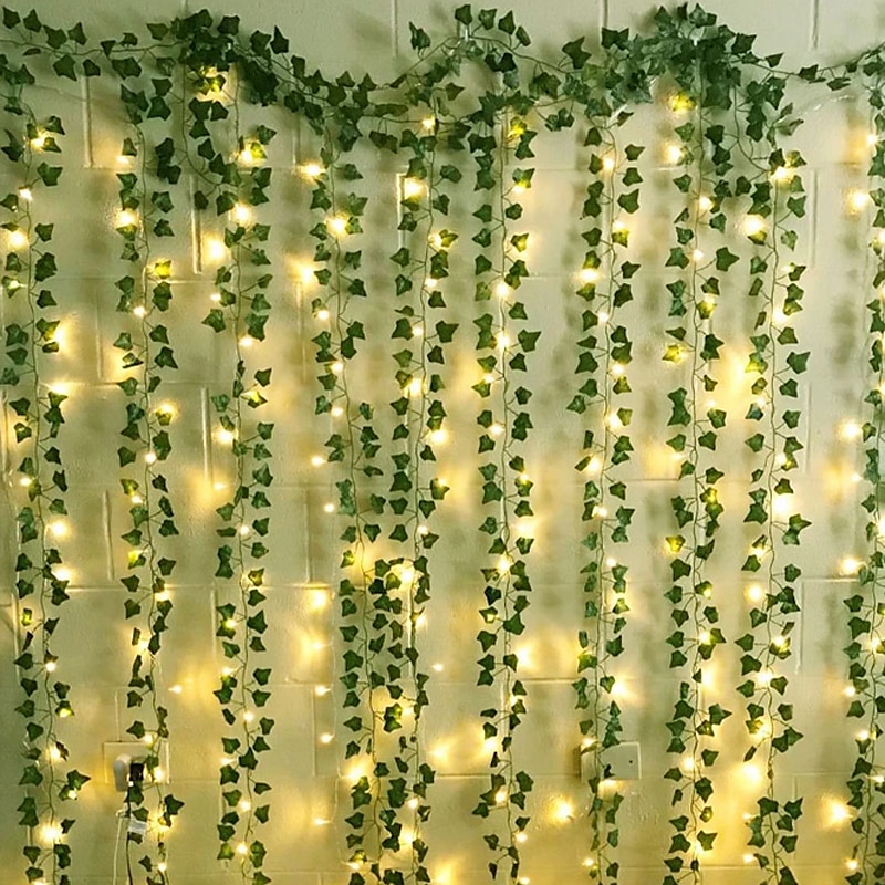 2M LED Artificial Green Leaf Vine String Fairy Lights Garland Wreath Party Home 