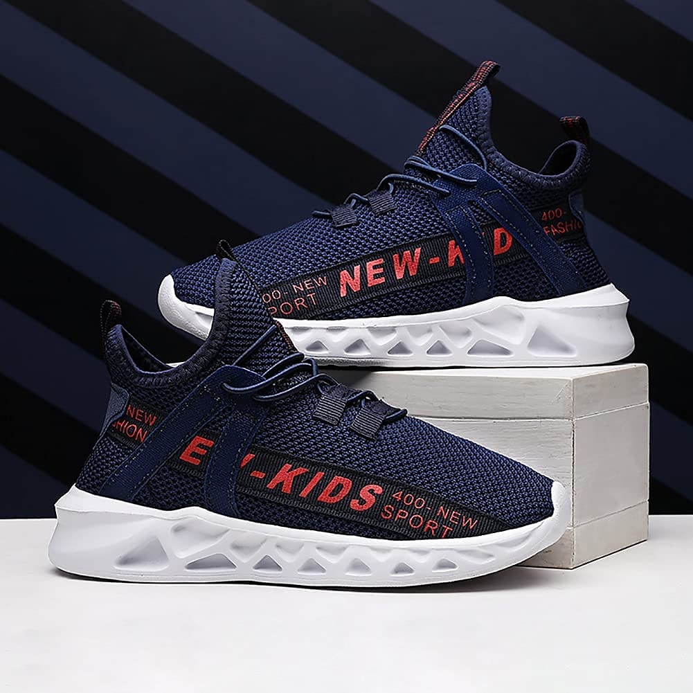 Kids' Black Breathable Mesh Running Sneakers with Lace-Up Design and Bold Letter Print - Comfortable Athletic Shoes for Boys 2025 - $32.99 –P2