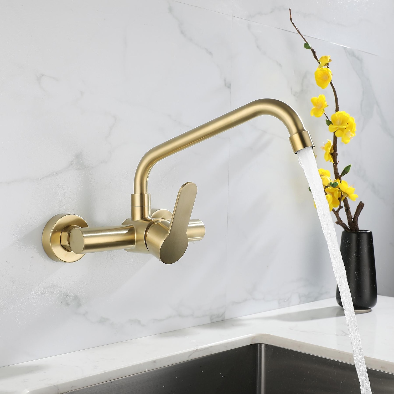 Rubinetto cucina - Rubinetto cucina monocomando due fori oro spazzolato rubinetteria cucina moderna a parete del 2025 a $161.99 –P3