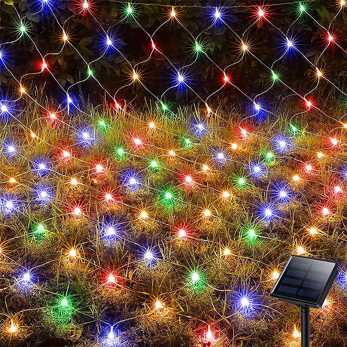 ηλιακά led φώτα δίχτυ 8 τρόποι 200 leds 9.8ft x 6.6ft δέντρο τυλίξτε πλέγμα νεράιδα φώτα για εξωτερικούς χώρους κήπο βεράντας κήπο θάμνοι κάμπινγκ παράθυρο Χριστούγεννα 2025 - $85.99 –P4