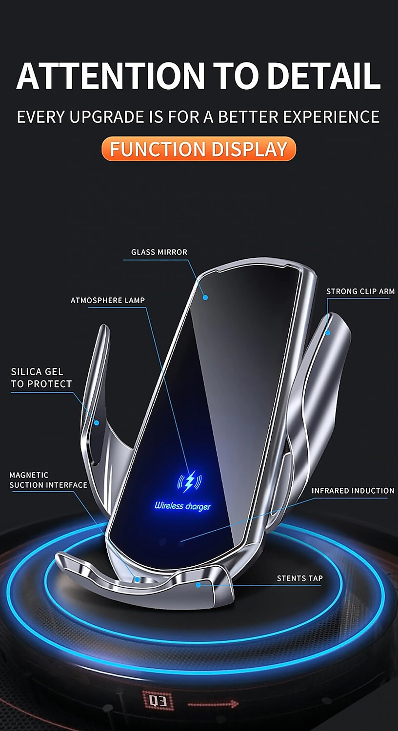 Q3 Car Wireless Charging Phone Holder - Intelligent Induction, Automatic Sensor Opening & Closing, Magnetic Charging 2025 - $28.99 –P12
