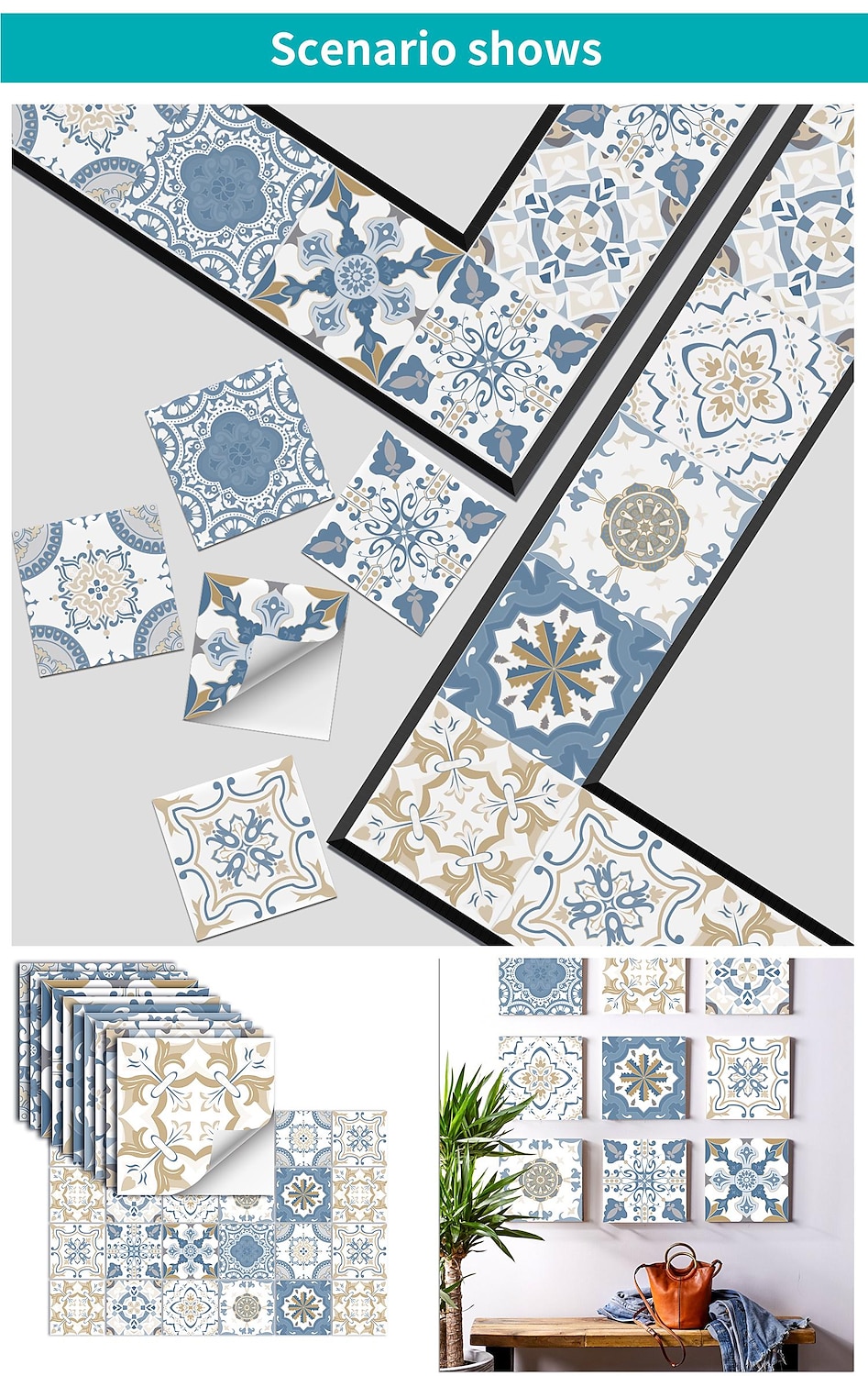 24/48db öntapadó falmatricák vízálló divatos marokkói csempe matricák kreatív konyha fürdőszoba nappali 2026 - $11.99 –P7
