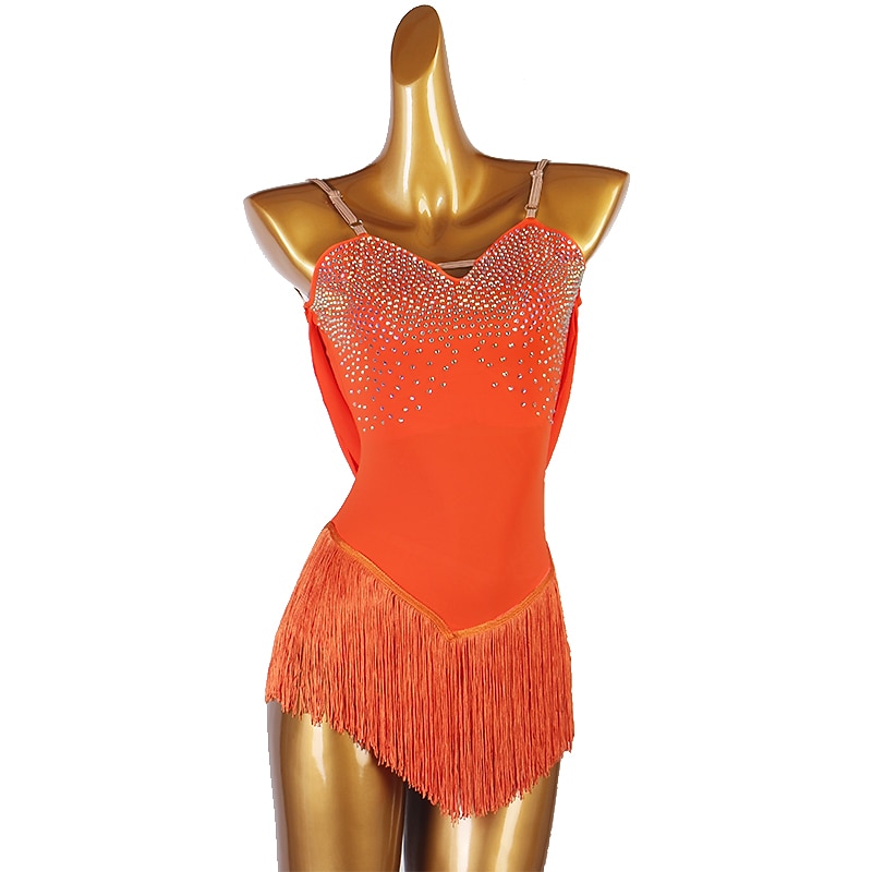 2026年 フィギュアスケート ドレス 女性用 女の子 アイススケート ドレス セット オレンジ パッチワーク タッセル メッシュ スパンデックス 高弾性 訓練 レッスン用 プロフェッショナル スケートウェア 手作り クラシック クリスタル・ラインストーン ノースリーブ ラテンダンス アイススケート フィギュアスケート  コレクション – $106.99 –P1