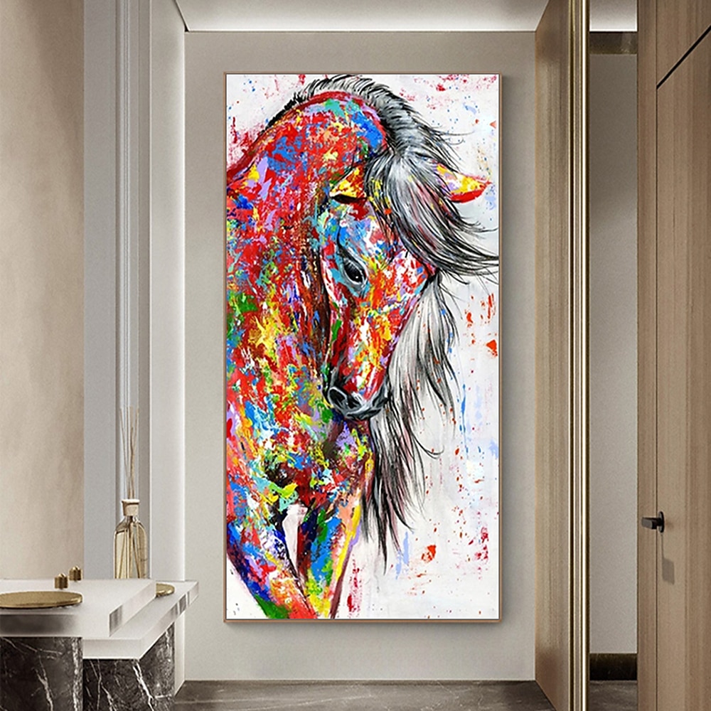 2022年 油絵手作り手描き壁アートミンチュラ現代抽象馬動物家の装飾装飾ロールキャンバスフレームなしストレッチなし 8792958 コレクション –  $86.99