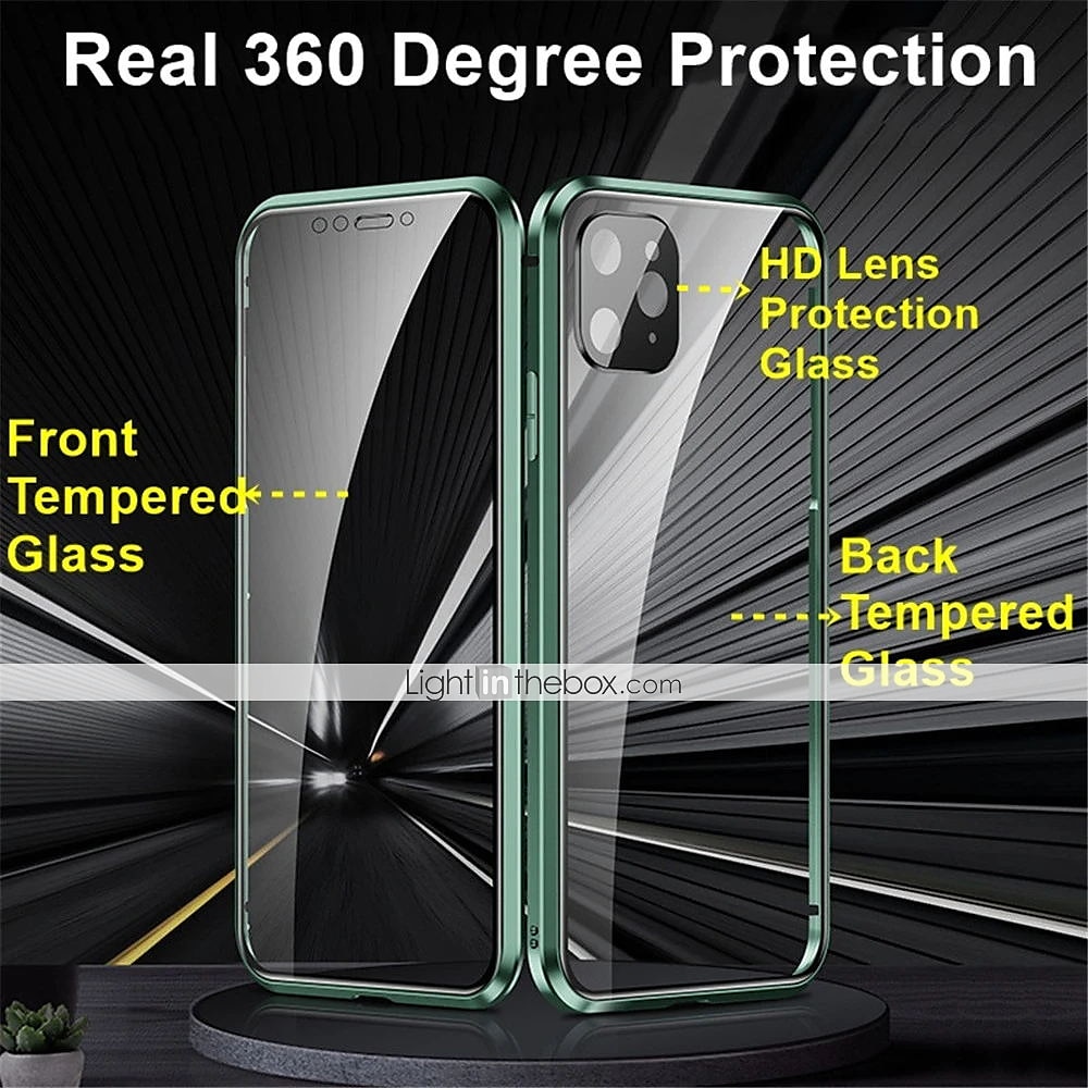 2025年 iPhone 16 15 14 13 12 11 Pro Max Plus 用マグネット強化ガラスケース - 両面金属フレーム、フルボディレンズプロテクター、ショックプロof透明カバー  コレクション – $18.99 –P3