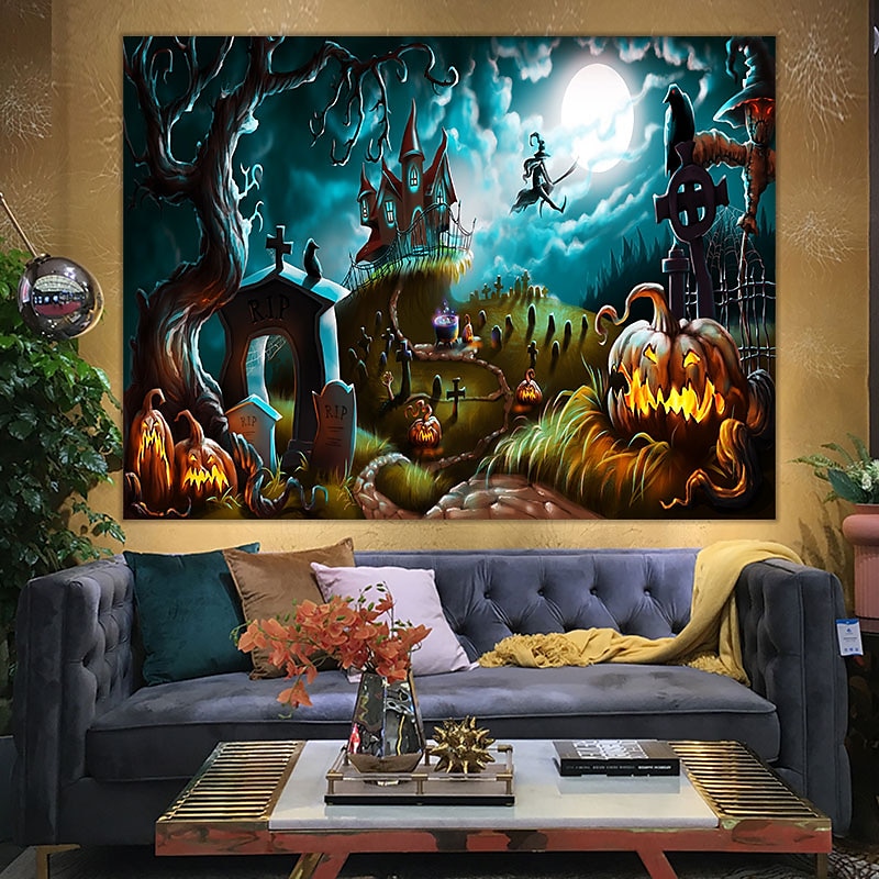 halloween koristeet kuvakudos jack o lyhty kurpitsa sisustus seinä taide suuri riippuva kuvakudos seinämaalaus sisustus valokuva tausta peitto verho koti makuuhuone olohuone lepakko kummitus talo 2025 - $13.99 –P1