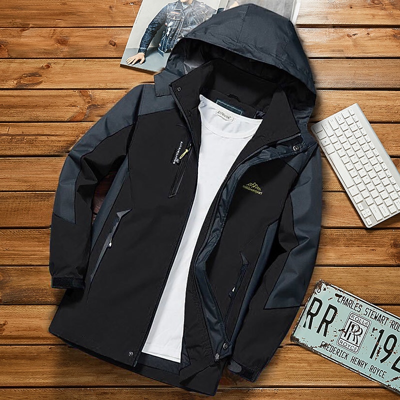 Herren Kapuzenjacke Softshelljacke für Wanderer Wanderwindjacke Draussen Patchwork Wasserdicht Winddicht Schnelltrocknend Leicht Jacke Oberteil Durchgehender Sichtbarer Reißverschluss Jagd Angeln 2025 - $56.99 –P14