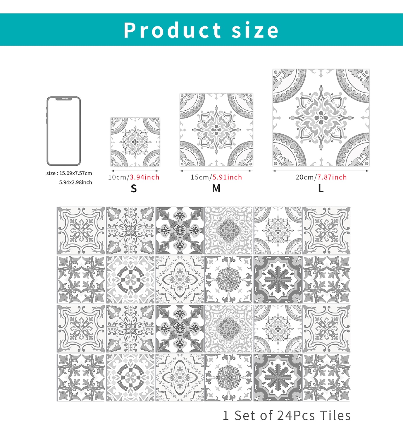 24/48pcs adesivi murali autoadesivi mandala impermeabili classici adesivi per piastrelle marocchine cucina creativa bagno soggiorno del 2025 a $15.49 –P8
