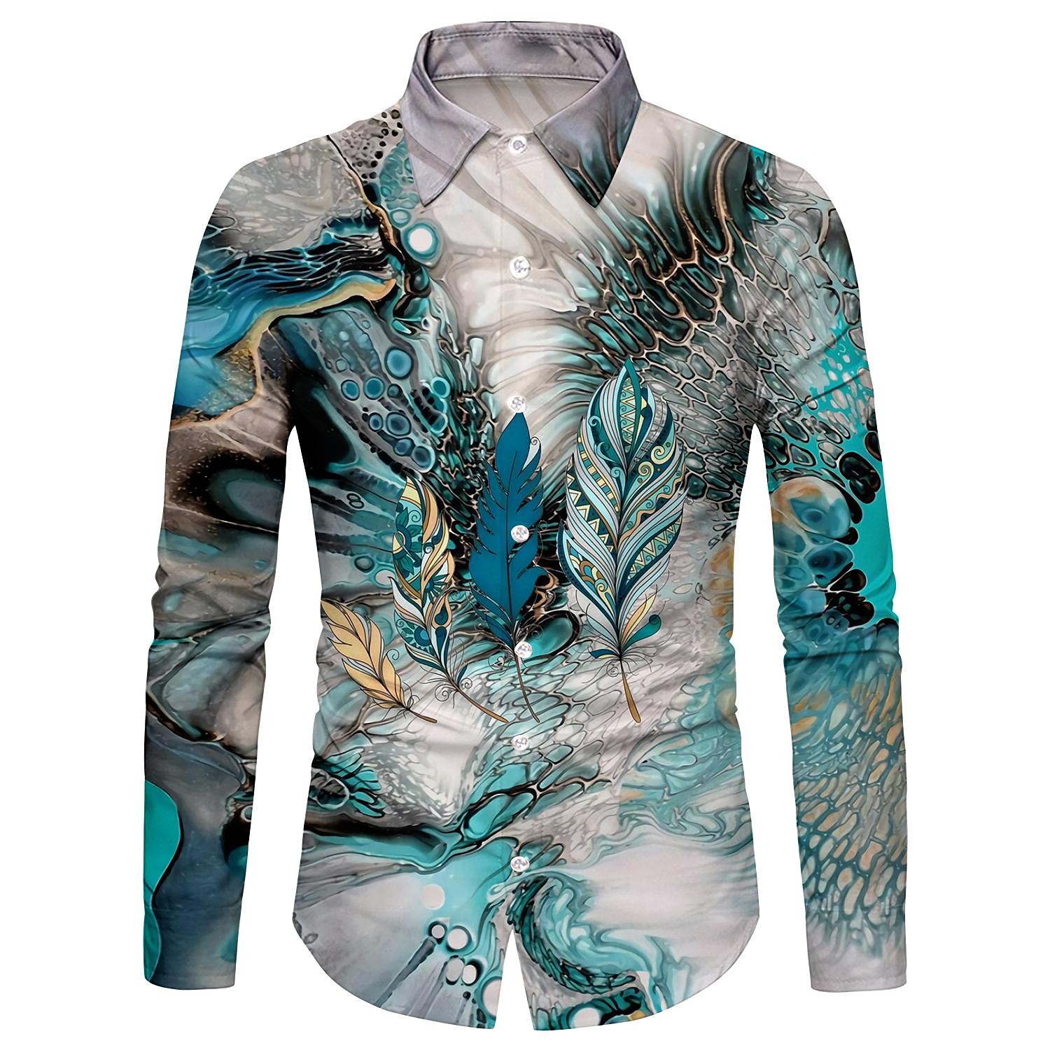 New fashion men's shirt feather pattern 3D printing casual and