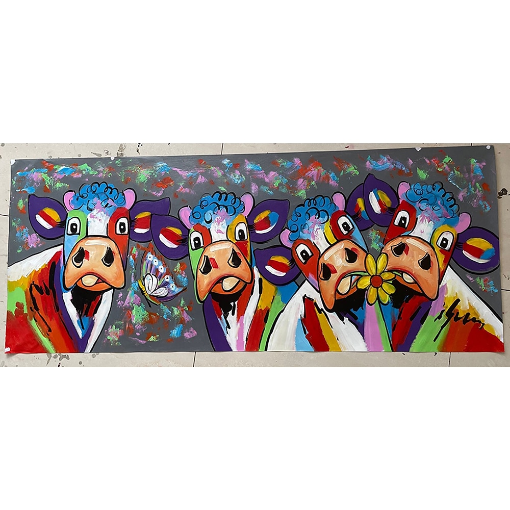 Oil Painting 100% Handmade Hand Painted Wall Art On Canvas Colorful Cattles Animal Series Modern Abstract Home Decoration Decor Rolled Canvas No Frame Unstretched 150*50cm 2025 - $73.99 –P2