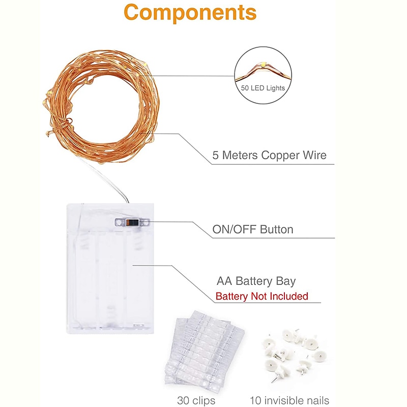 Elegant Wedding Party Reception LED Photo Clip String Lights – 5M 50LEDs/10M 100LEDs, Battery Powered Copper Wire, Photo Display Lights for Bedroom Party Decor 2025 - $13.49 –P6