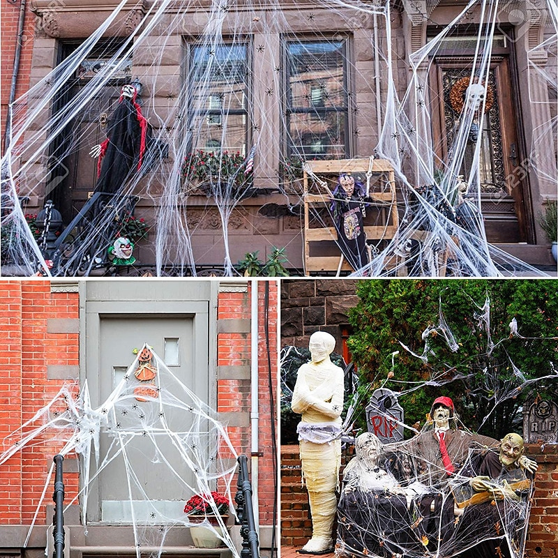 Halloween party dekorace rekvizity scéna 100g bílý pavouk hedvábí a 4 pavouci doplňky duch festival scéna rekvizity pavouk hedvábí pavučina příslušenství 2025 - $7.99 –P7