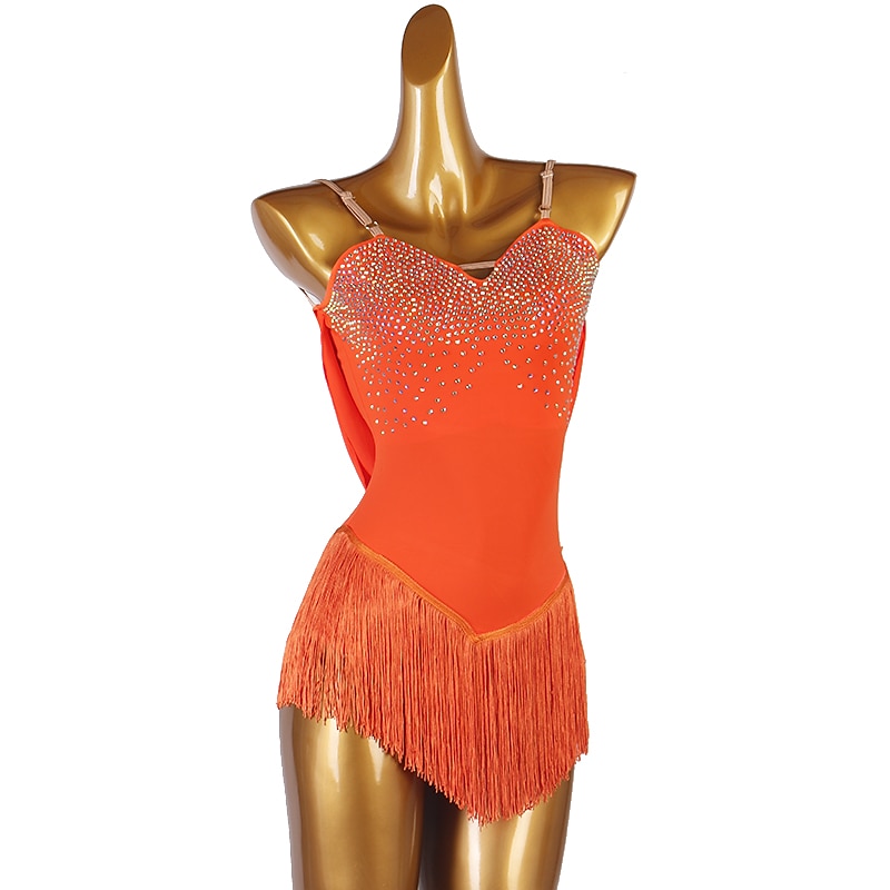 2026年 フィギュアスケート ドレス 女性用 女の子 アイススケート ドレス セット オレンジ パッチワーク タッセル メッシュ スパンデックス 高弾性 訓練 レッスン用 プロフェッショナル スケートウェア 手作り クラシック クリスタル・ラインストーン ノースリーブ ラテンダンス アイススケート フィギュアスケート  コレクション – $106.99 –P2