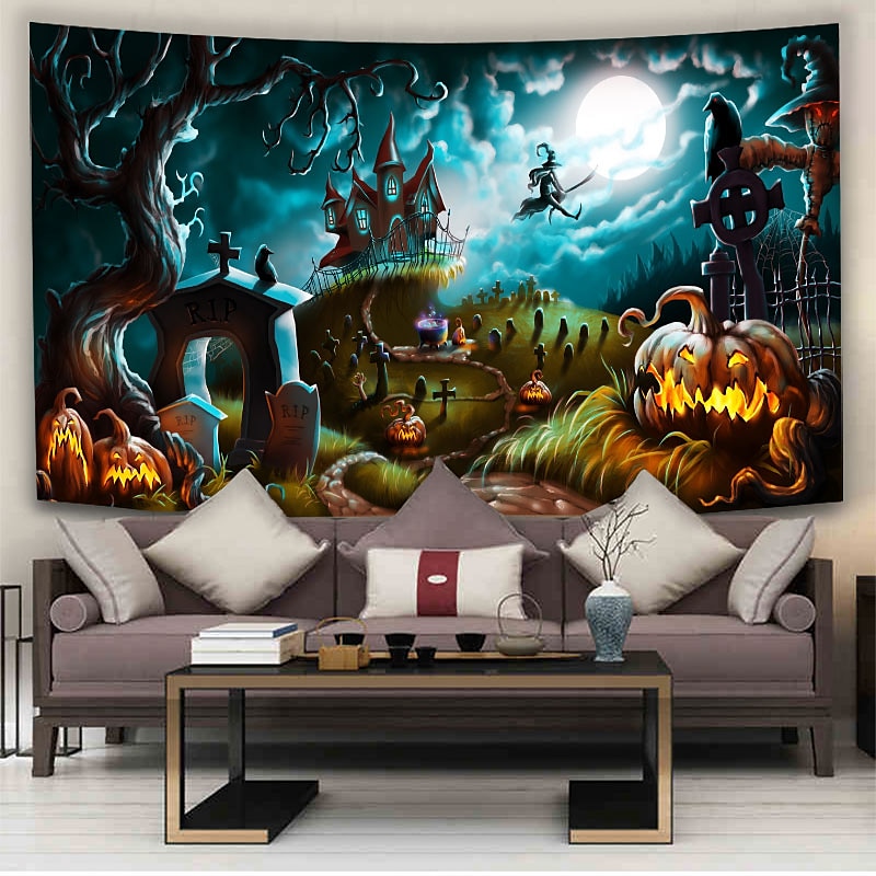 halloween koristeet kuvakudos jack o lyhty kurpitsa sisustus seinä taide suuri riippuva kuvakudos seinämaalaus sisustus valokuva tausta peitto verho koti makuuhuone olohuone lepakko kummitus talo 2025 - $13.99 –P2