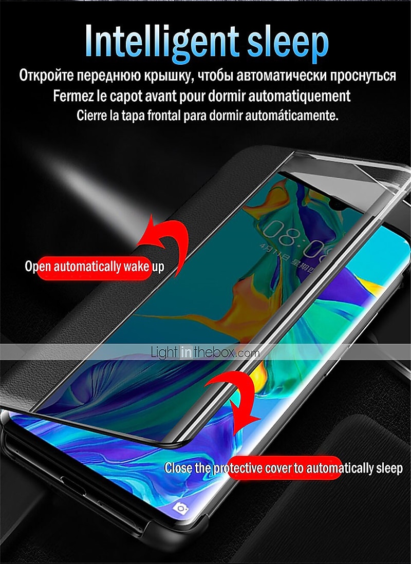 Mirror PU Leather Phone case For Huawei P40 P30 P20 Pro Lite Flip Protective Cover for Huawei Mate 40 30 20 Pro Lite Sleep wake View Clear View Standing Luxury Smart Mirror Flip Cover 2025 - $13.99 –P1