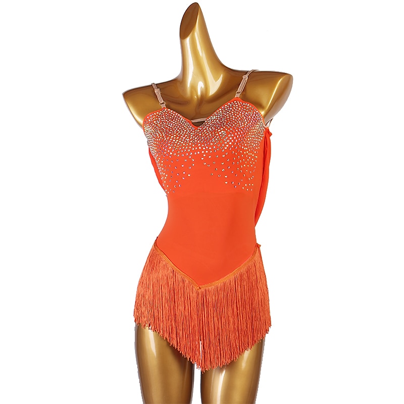 2026年 フィギュアスケート ドレス 女性用 女の子 アイススケート ドレス セット オレンジ パッチワーク タッセル メッシュ スパンデックス 高弾性 訓練 レッスン用 プロフェッショナル スケートウェア 手作り クラシック クリスタル・ラインストーン ノースリーブ ラテンダンス アイススケート フィギュアスケート  コレクション – $106.99 –P3