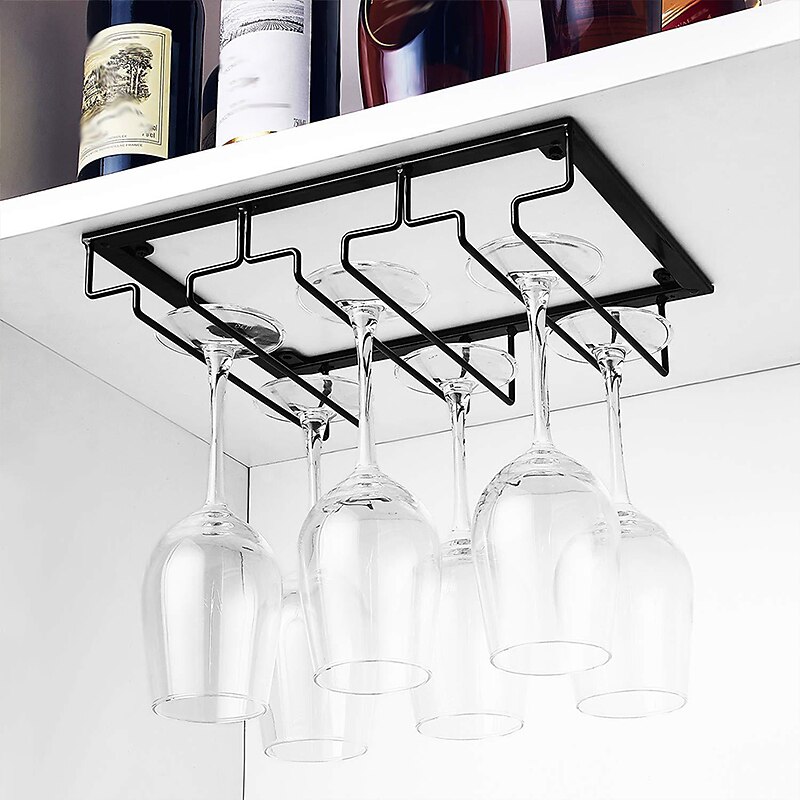 2PCs Wine Glass Holder Wall Mounted Wine Glass Cups Rack Wall Mountable Glasses Storage Hanger Metal Organizer for Bar Kitchen Wrought Iron Black 11 Inch Set of 2 