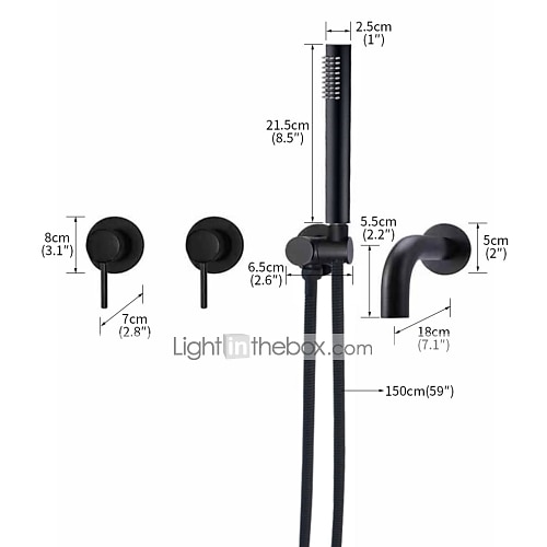 badkraan, messing gelakte afwerkingen zwarte gedeelde badkraan met handbediende wateruitlaat en wandinvoer 2026 - $293.09 –P1