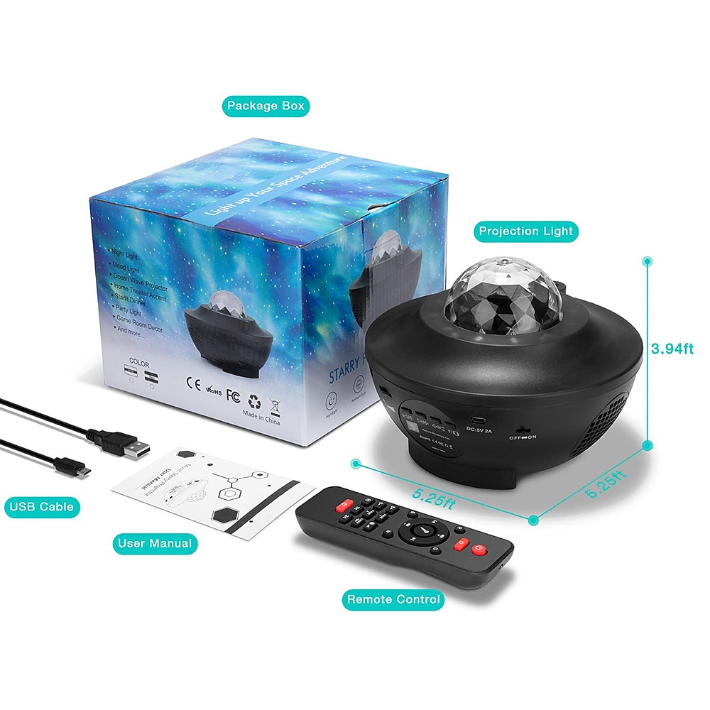 LED Galaxy Projector Night Light Ocean Wave Star Projection with Bluetooth Music Speaker Remote Control 10 Colors 21 Lighting Modes Brightness Levels Adjustable for Bedroom Kids Adults Gaming Room 2025 - $29.99 –P14