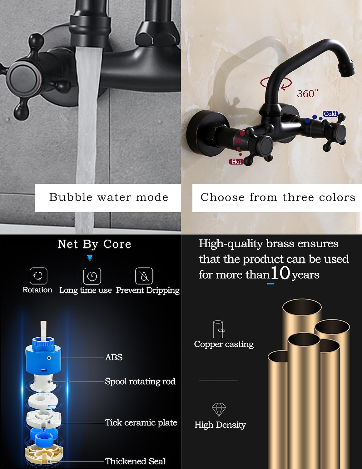 Bathroom Sink Mixer Faucet Wall Mount, Vintage 2 Handle 3 Holes Basin Taps with Cold Hot Water Hose, Washroom Mono Basin Vessel Taps Deck Mounted Oil-rubbed Bronze 2025 - $121.99 –P1