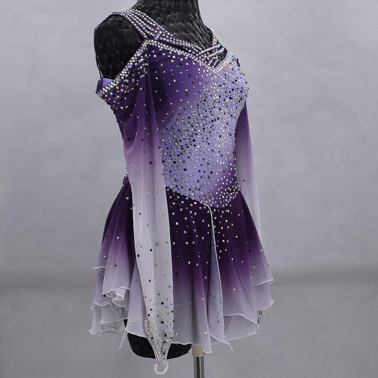 Vestito da pattinaggio artistico Per donna Da ragazza Pattinaggio sul ghiaccio Vestiti Completi Grigio Croce posteriore Retato Elastene Elevata elasticità Addestramento Competizione Vestiti da del 2026 a $213.29 –P3